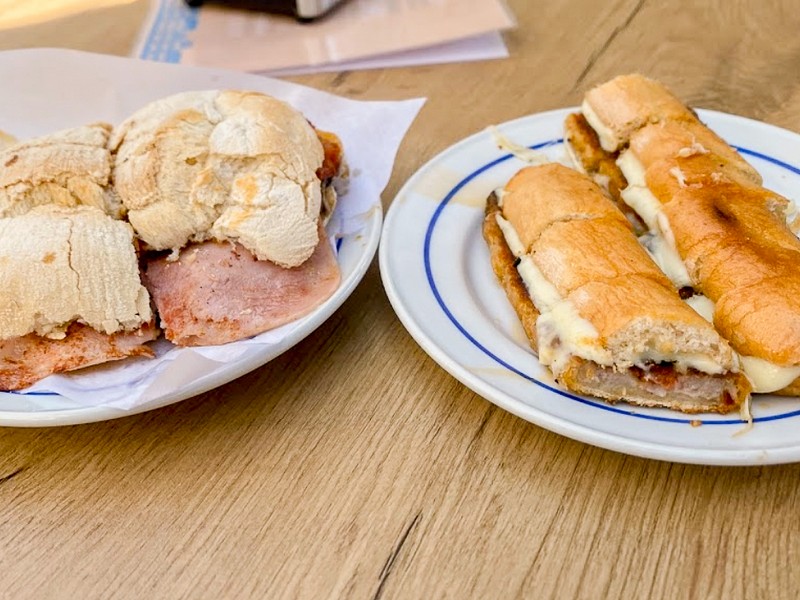 Pernil com Queijo: A Pork and Cheese Sandwich and Cachorrinho: A Porto Hot Dog, Porto, Portugal